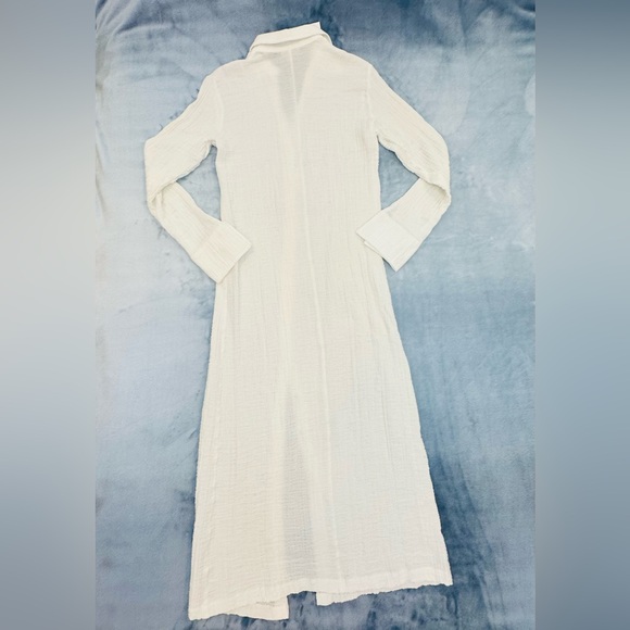 White Button-Front Maxi Dress - Elegant Shirt Dress - Picture 3 of 5
